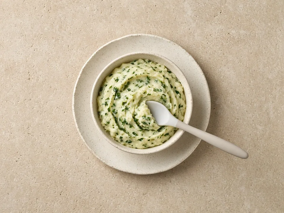 Arugula for 6 months+: cooked soft, then blended or very finely chopped