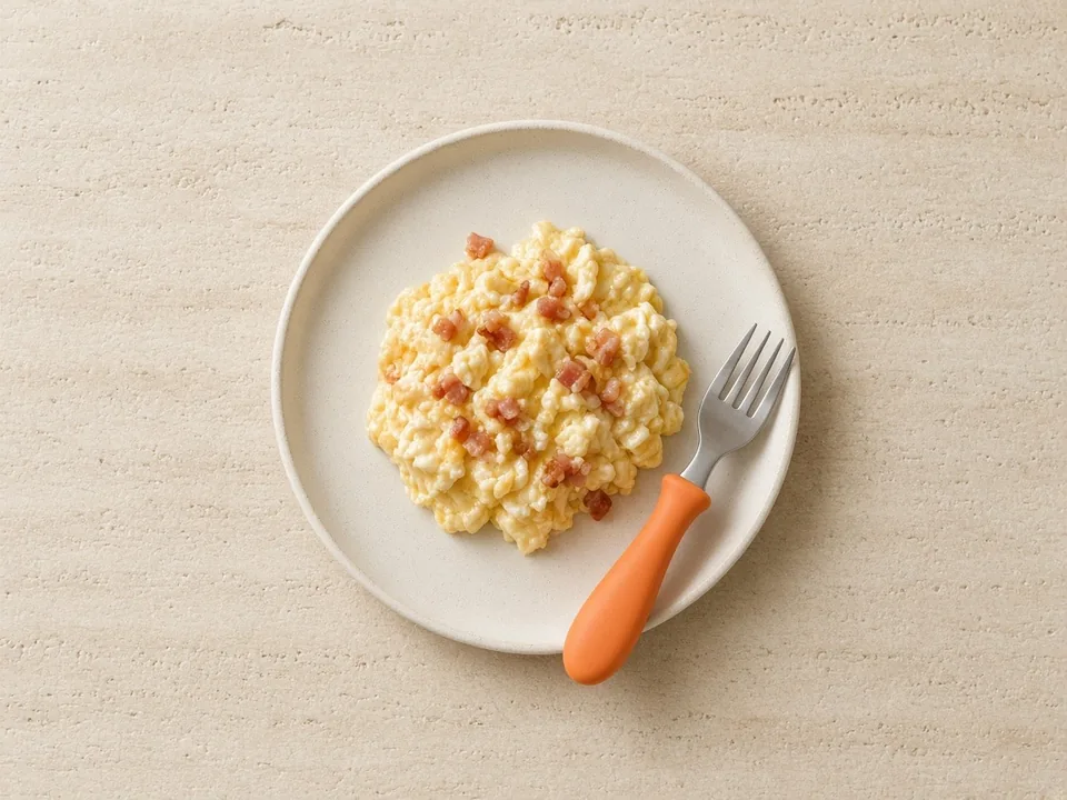 Bacon for 12 months+: a little, finely chopped into soft food