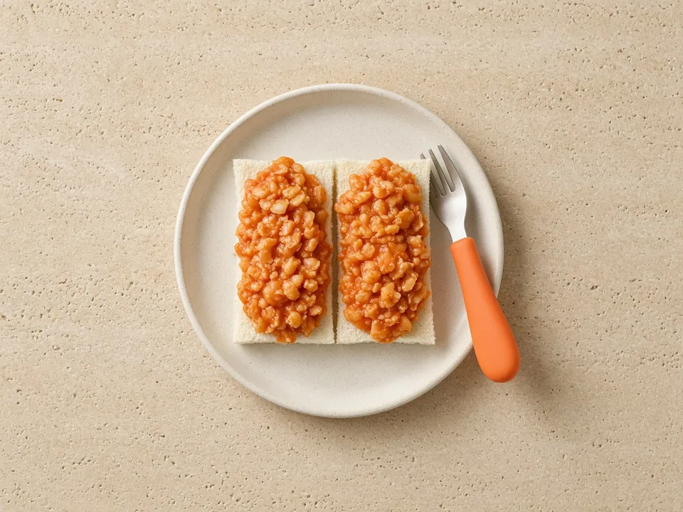 Baked beans for 12 months+: homemade beans, flattened, on toast or potato