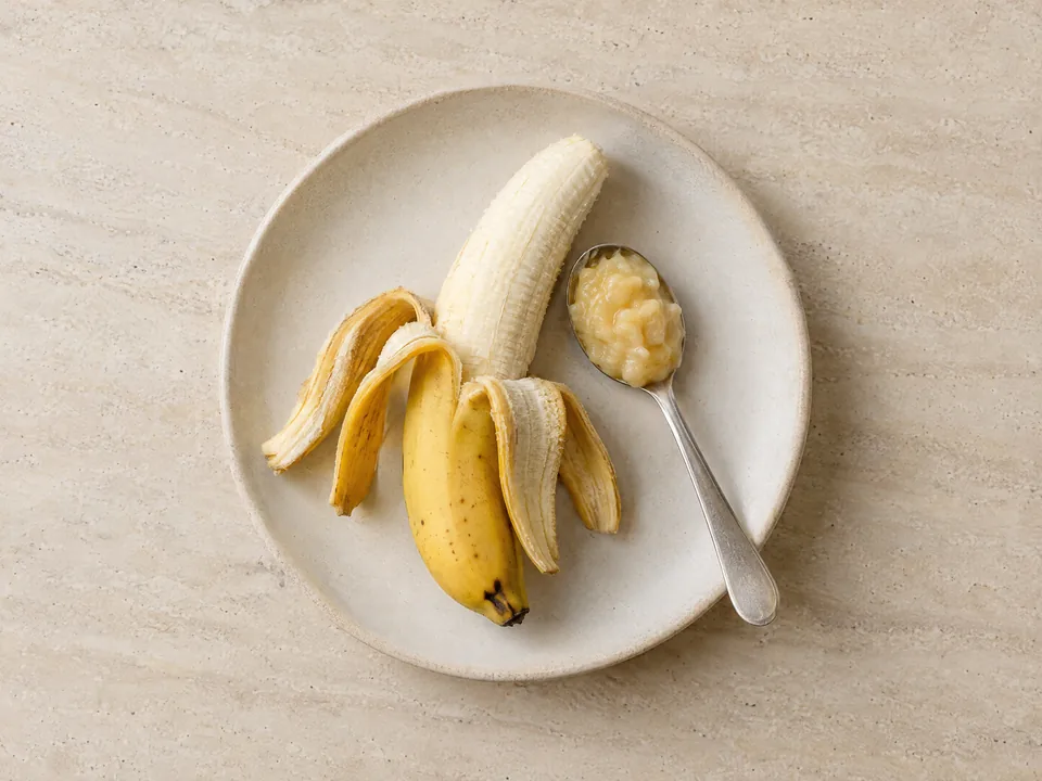 Banana for 6 months+: half a banana with a peel handle
