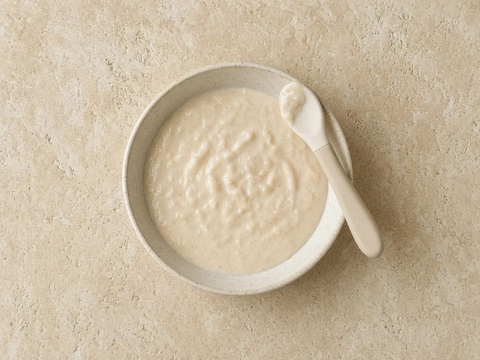 Breakfast cereal for 6 months+: infant cereal, or plain cereal soaked soft