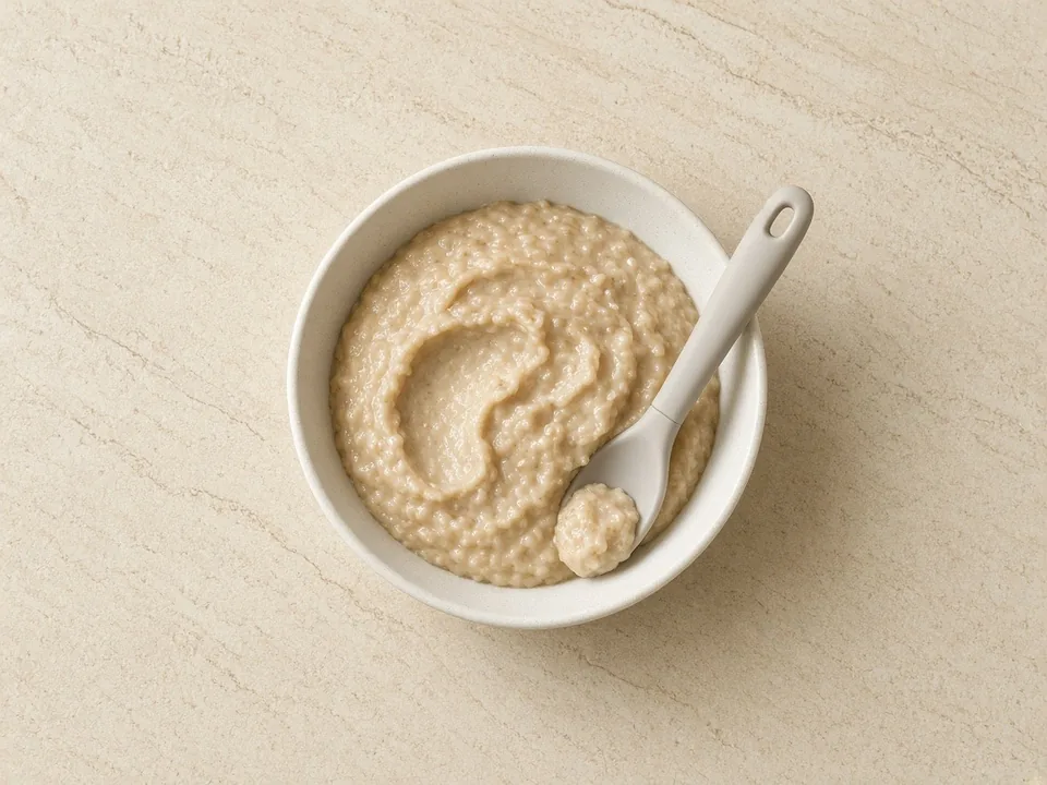 Brown rice for 6 months+: mashed brown rice or soft rice fingers