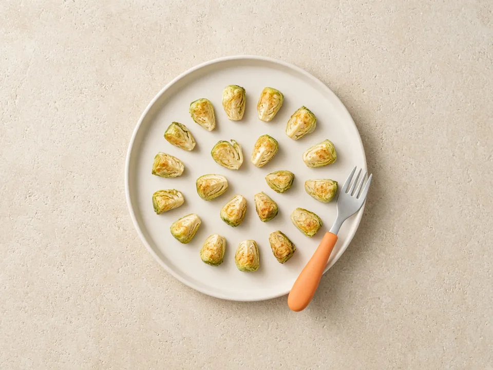 Brussels sprouts for 18 months+: quartered or chopped, soft-cooked