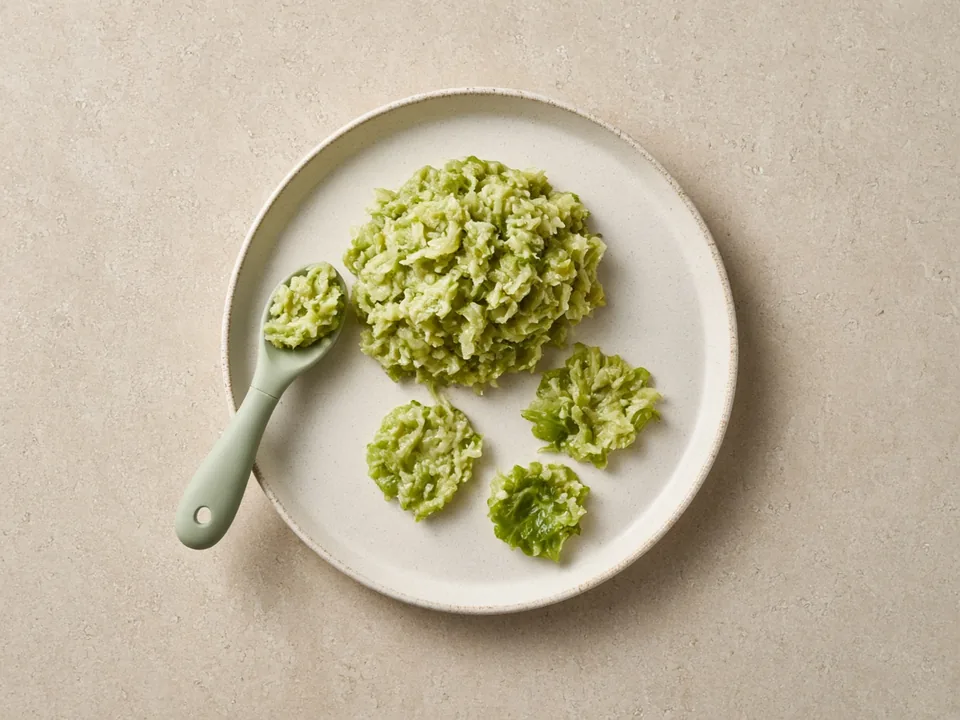 Brussels sprouts for 6 months+: mashed, or quartered and pressed flat