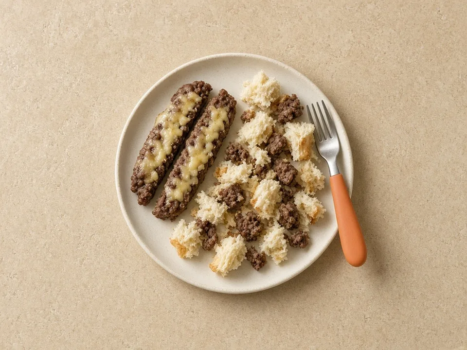Burger for 12 months+: burger cut into pieces