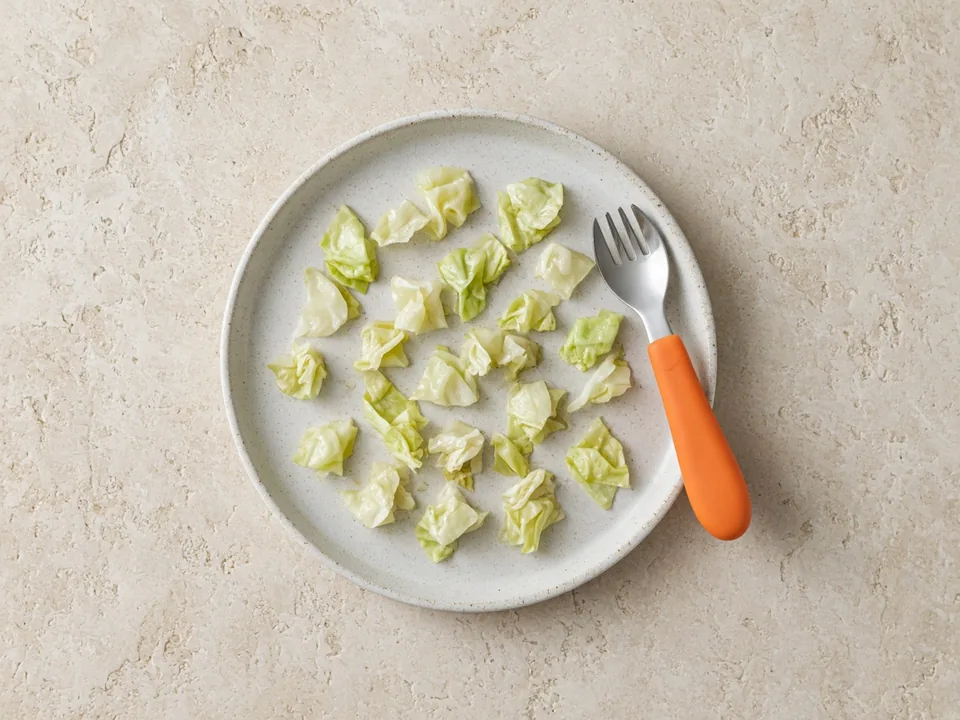 Cabbage for 18 months+: soft-cooked, chopped in dishes