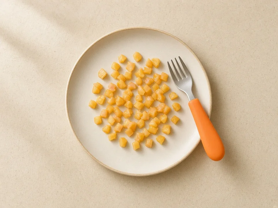 Canned peaches for 12 months+: small pieces or in dishes