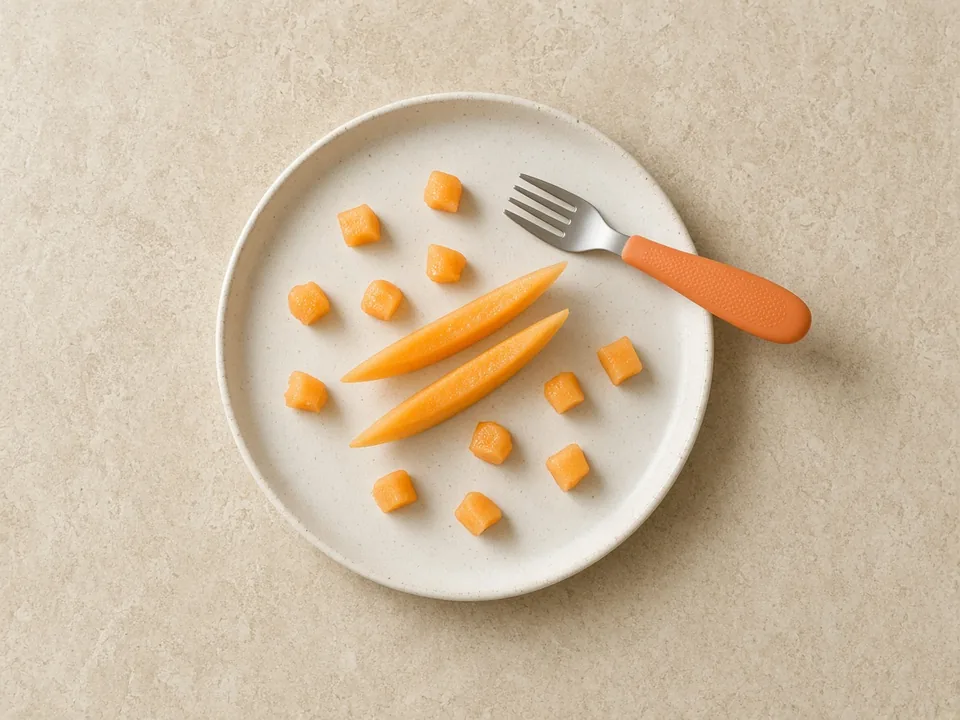 Cantaloupe for 18 months+: pieces, thin slices or in fruit salad