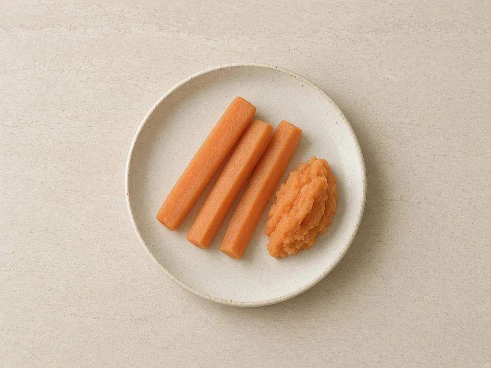 Carrot for 6 months+: soft-cooked sticks or mashed carrot