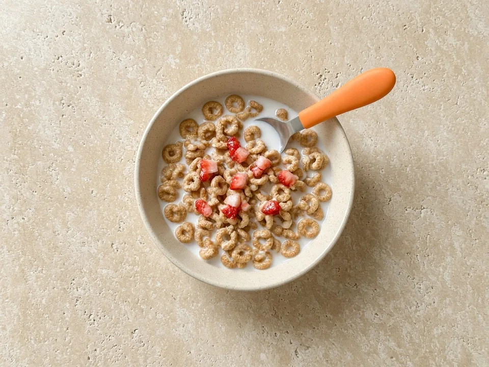 Cheerios for 12 months+: a small bowl with milk