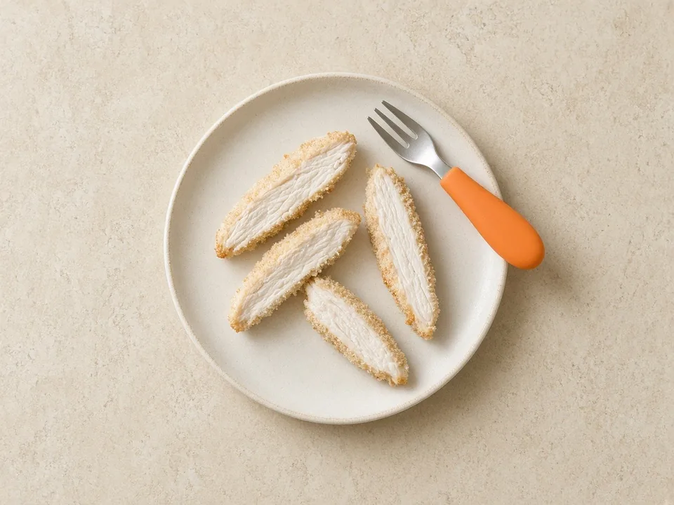 Chicken tenders for 12 months+: tenders cut into pieces