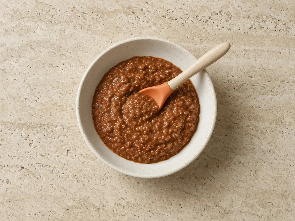 Chili for 6 months+: thick mashed chili on a spoon