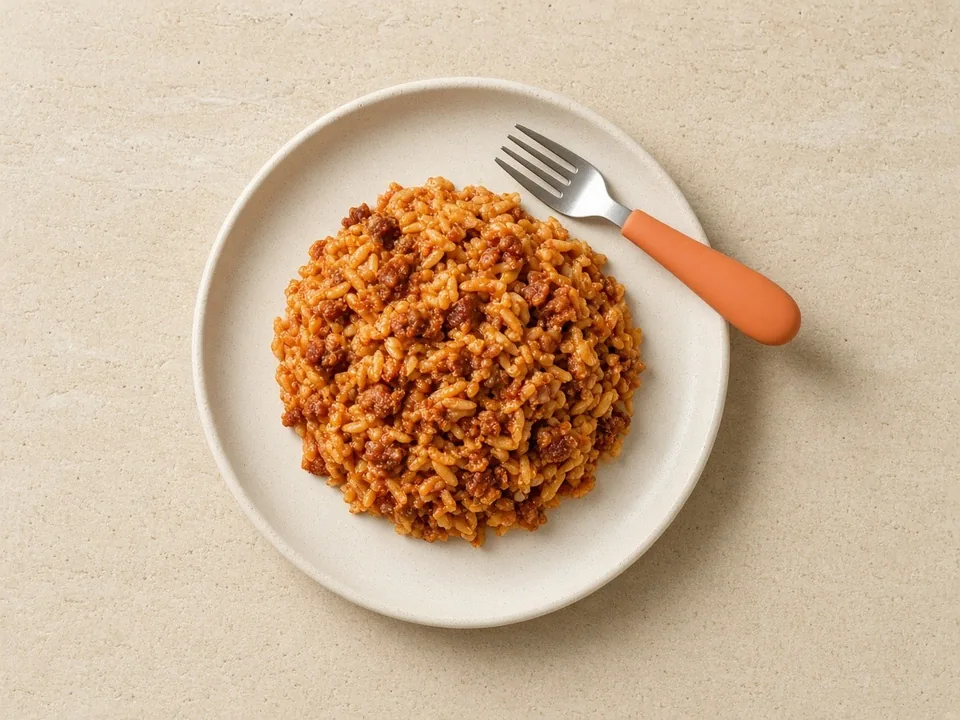 Chorizo for 18 months+: a little, finely chopped, in dishes