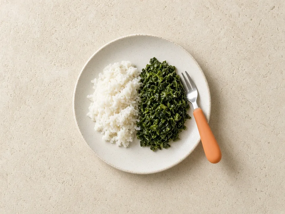 Collard greens for 12 months+: chopped cooked collards in family meals