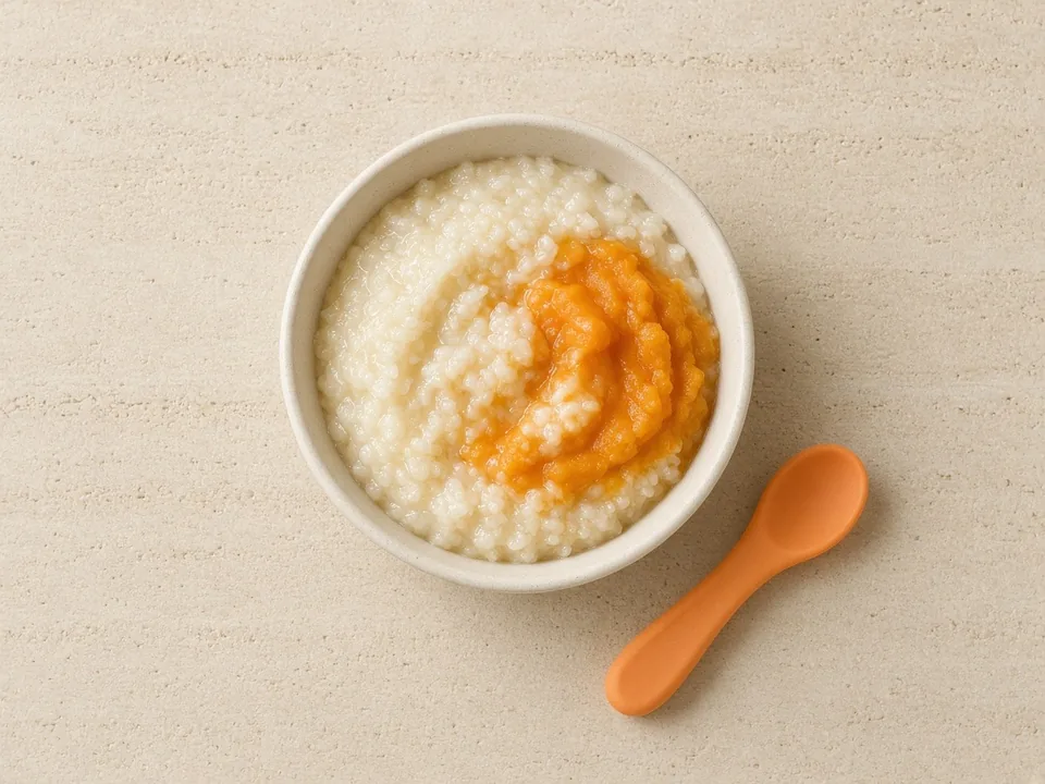 Congee for 9 months+: thicker congee with soft toppings
