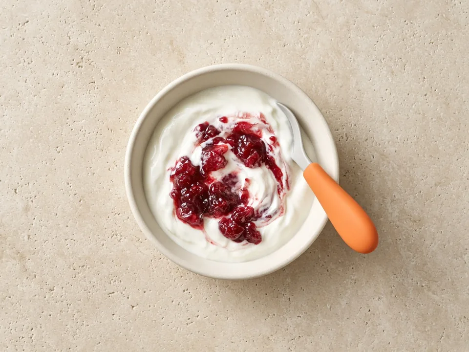 Cranberries for 12 months+: cooked, mashed or baked in