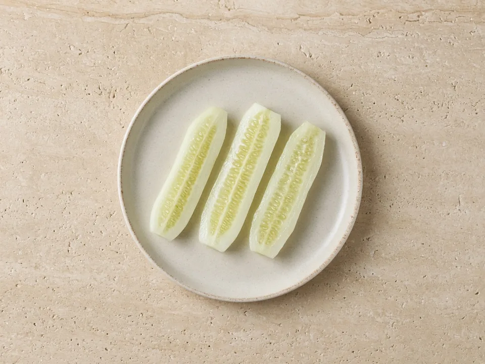Cucumber for 6 months+: finely grated, or peeled spears steamed soft