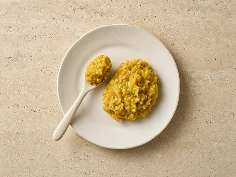 Curry for 6 months+: mashed curry on a spoon, or soft strips