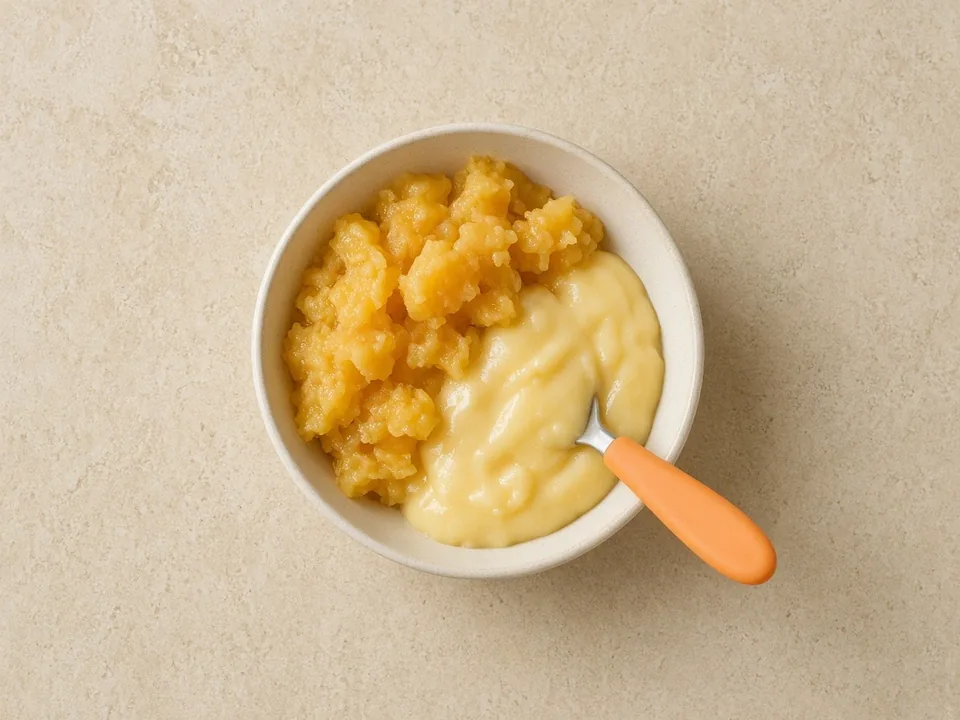 Custard for 9 months+: custard with soft fruit