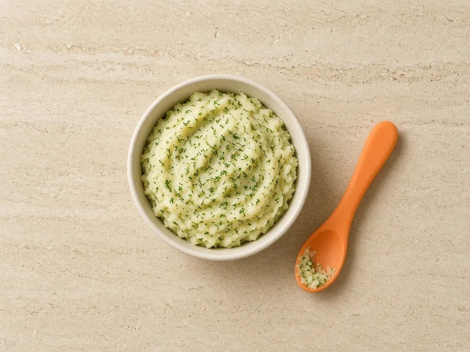 Dill for 6 months+: finely chopped and cooked into soft food