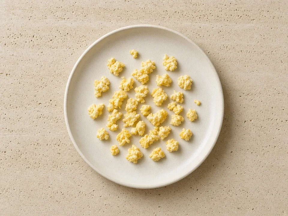 Duck eggs for 9 months+: small pieces of cooked egg