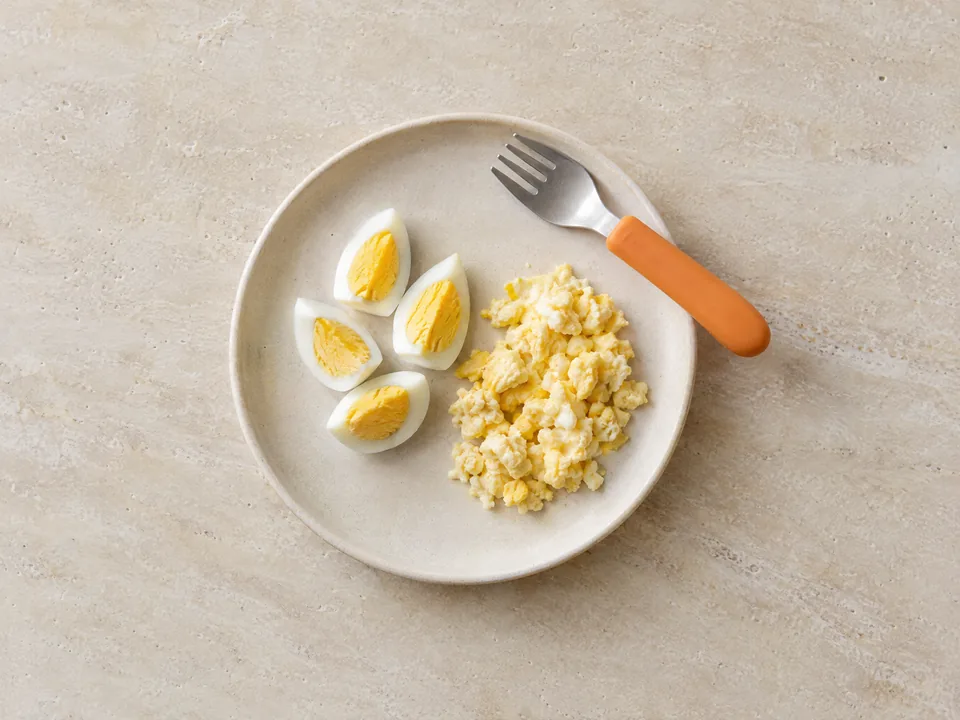 Egg for 12 months+: scrambled, boiled or in recipes