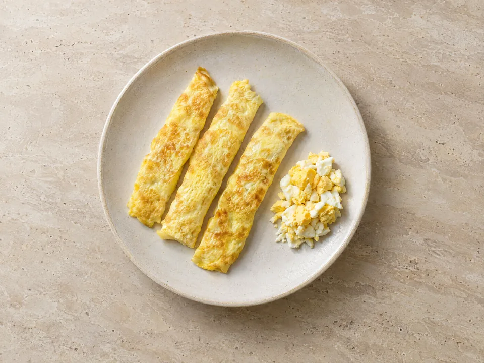 Egg for 6 months+: omelet strips or mashed egg