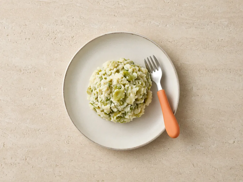Fava beans for 12 months+: flattened pieces or in dishes