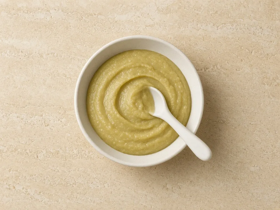 Gooseberries for 6 months+: cooked and mashed or blended
