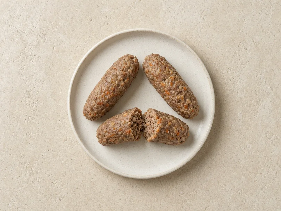 Ground beef for 6 months+: soft patty fingers, or crumbles mashed into sauce
