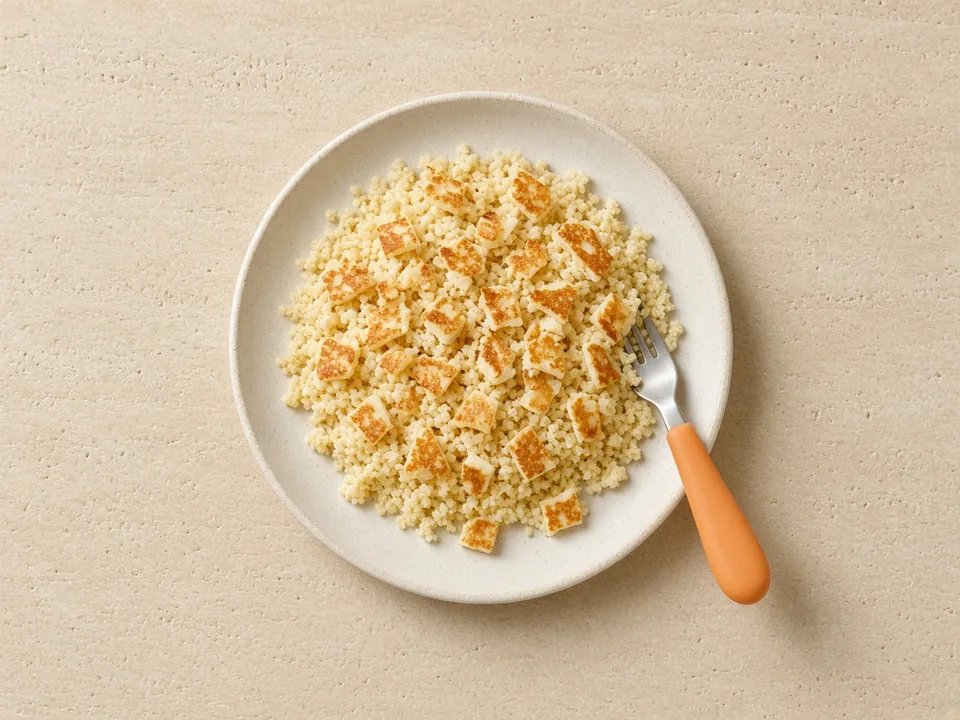 Halloumi for 12 months+: thin cooked pieces