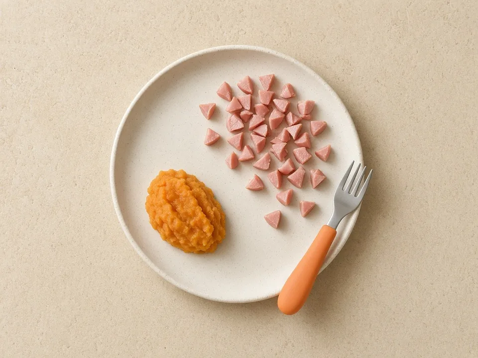 Hot dog for 18 months+: small pieces from quartered strips
