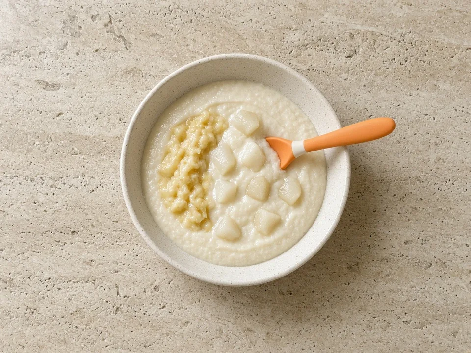 Infant cereal for 9 months+: thicker cereal mixed with other foods
