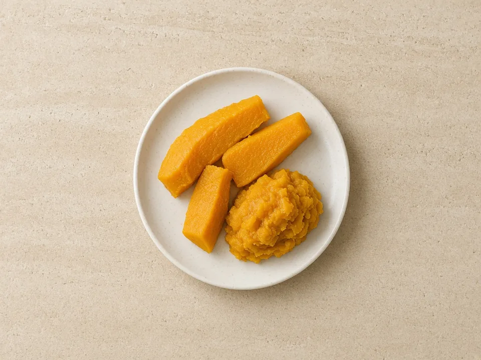 Kabocha squash for 6 months+: soft roasted wedges, skin off, or mashed squash