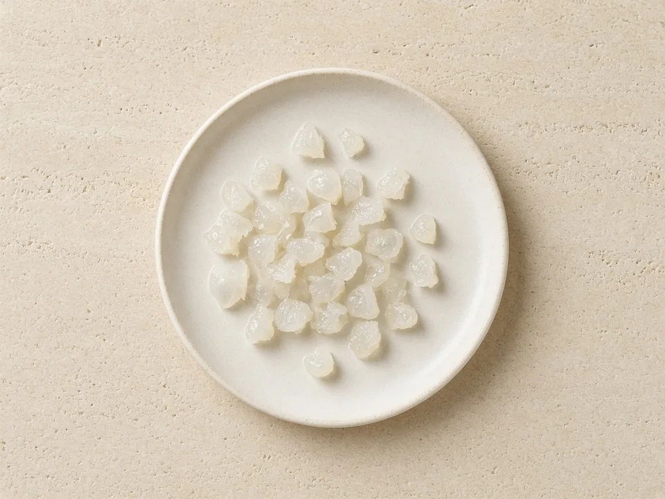 Longan for 9 months+: peeled, seeded and quartered lengthwise