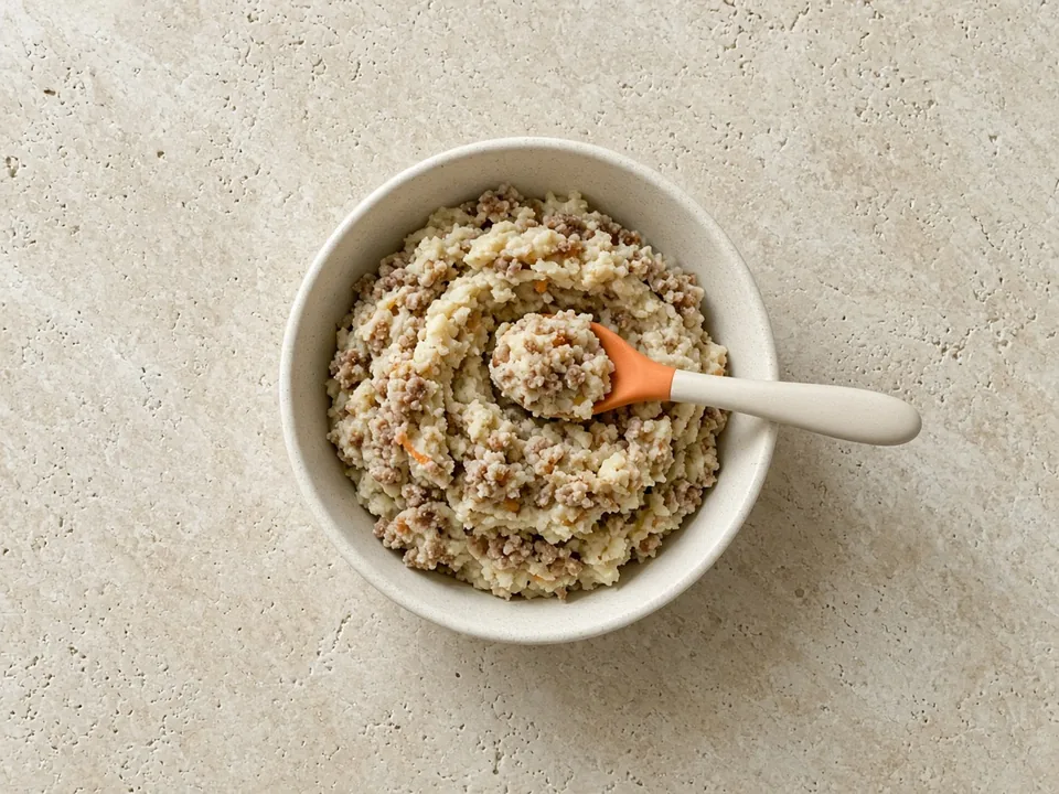 Meatloaf for 6 months+: soft meatloaf fingers, or crumbled into mash