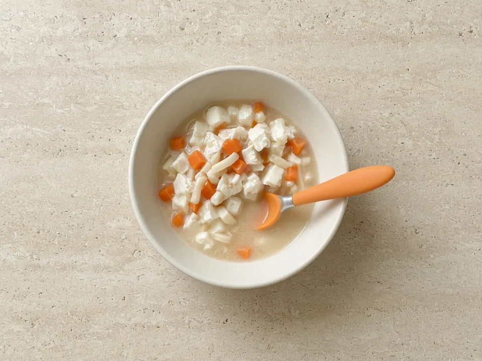Miso for 2 years+: the tofu and vegetables, with a few spoonfuls of broth
