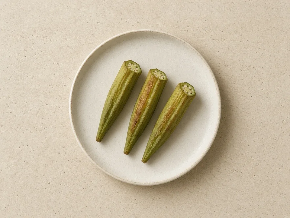 Okra for 6 months+: whole soft-cooked pods or mashed okra