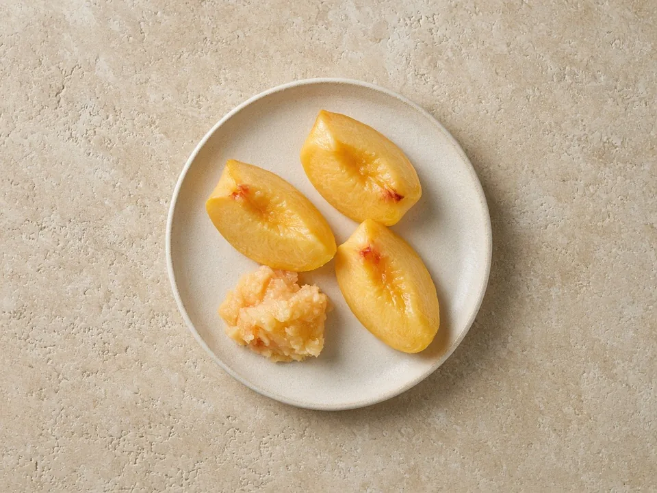 Peach for 6 months+: ripe peeled wedges or mash