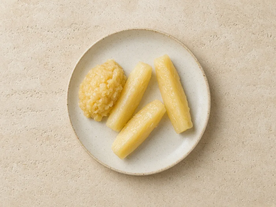 Pineapple for 6 months+: soft-cooked spears, core removed, or mashed