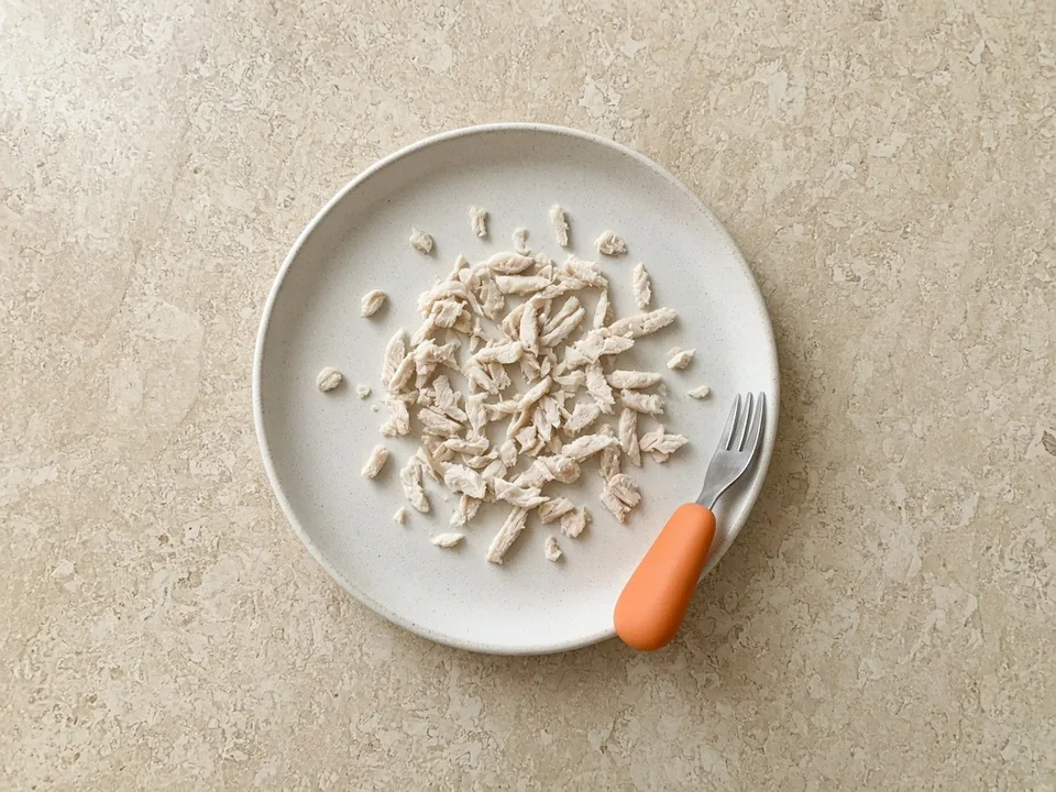 Pork chop for 12 months+: thin strips cut small, or shredded