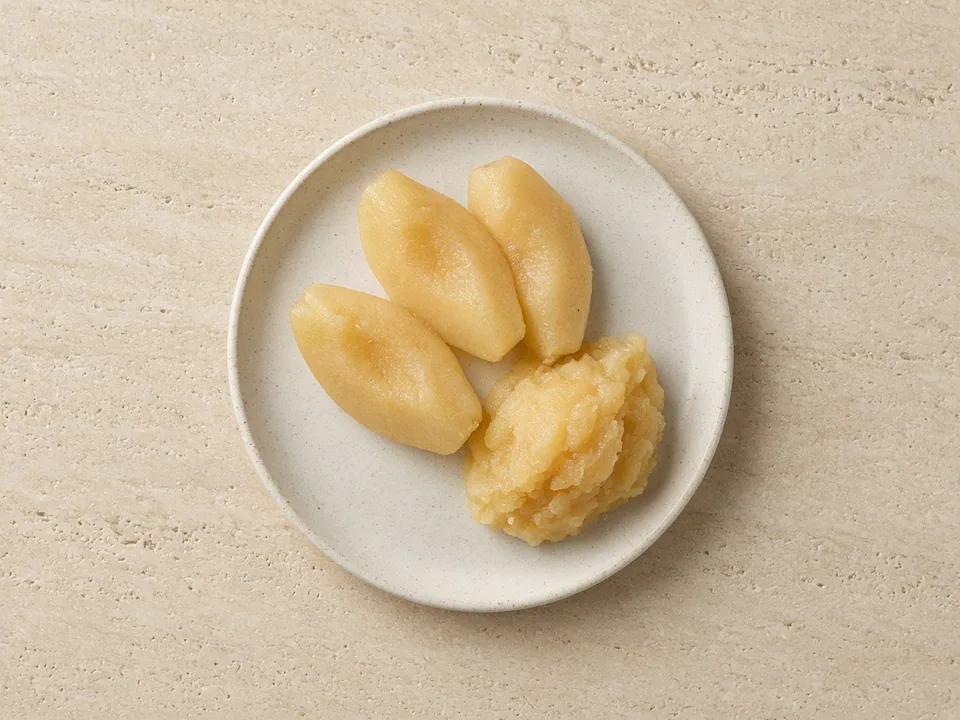 Quince for 6 months+: soft-cooked peeled wedges or mash
