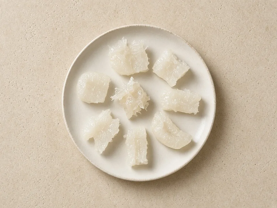 Rambutan for 6 months+: peeled, seeded, quartered lengthwise and flattened, or finely chopped