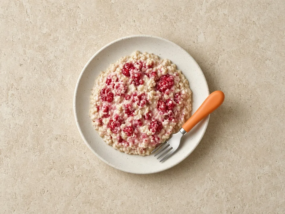 Raspberries for 12 months+: flattened, pieces or in dishes