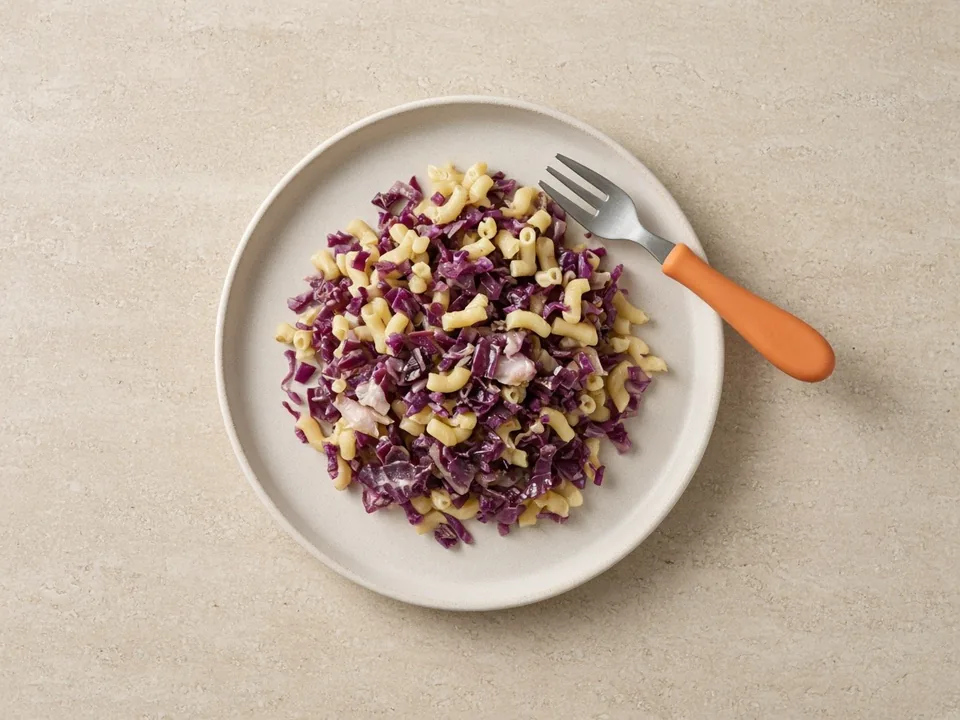 Red cabbage for 18 months+: soft-cooked, chopped in dishes