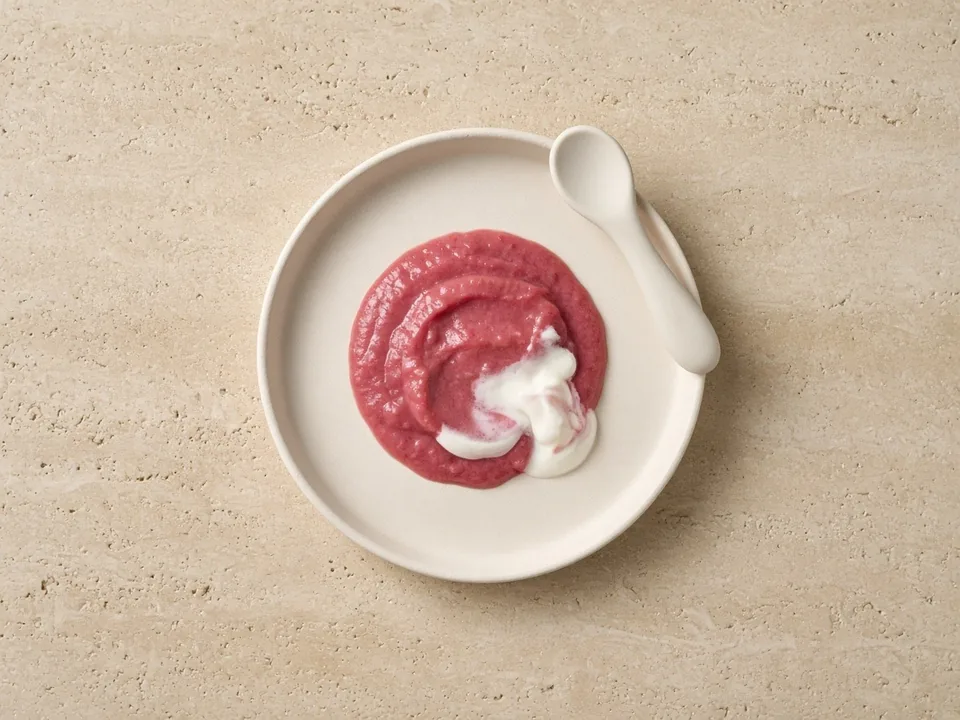 Rhubarb for 18 months+: stewed or baked into soft dishes