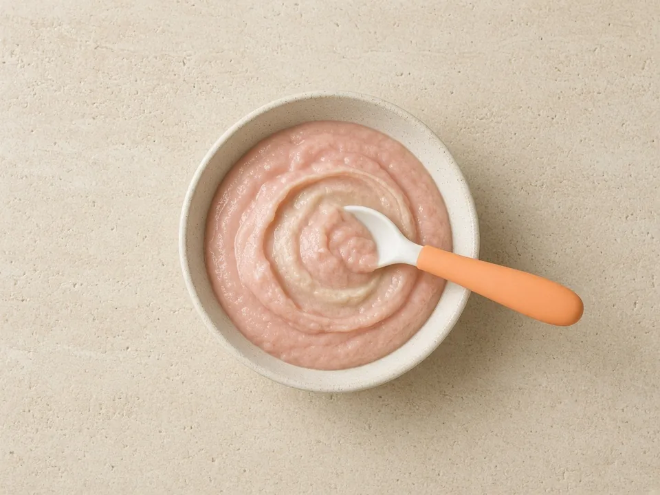 Rhubarb for 6 months+: stewed and mashed, with sweet fruit