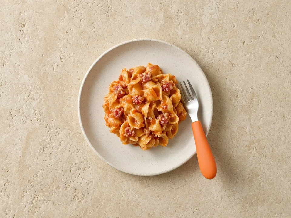 Salami for 2 years+: a little, finely chopped, in hot dishes