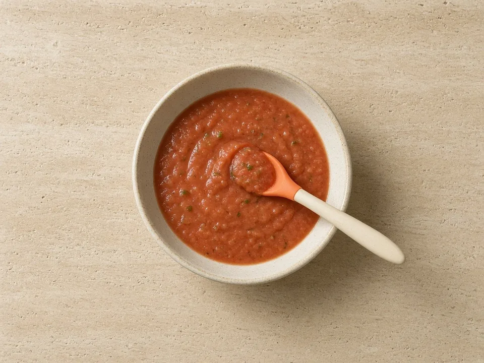 Salsa for 6 months+: cooked, blended tomato salsa, no salt