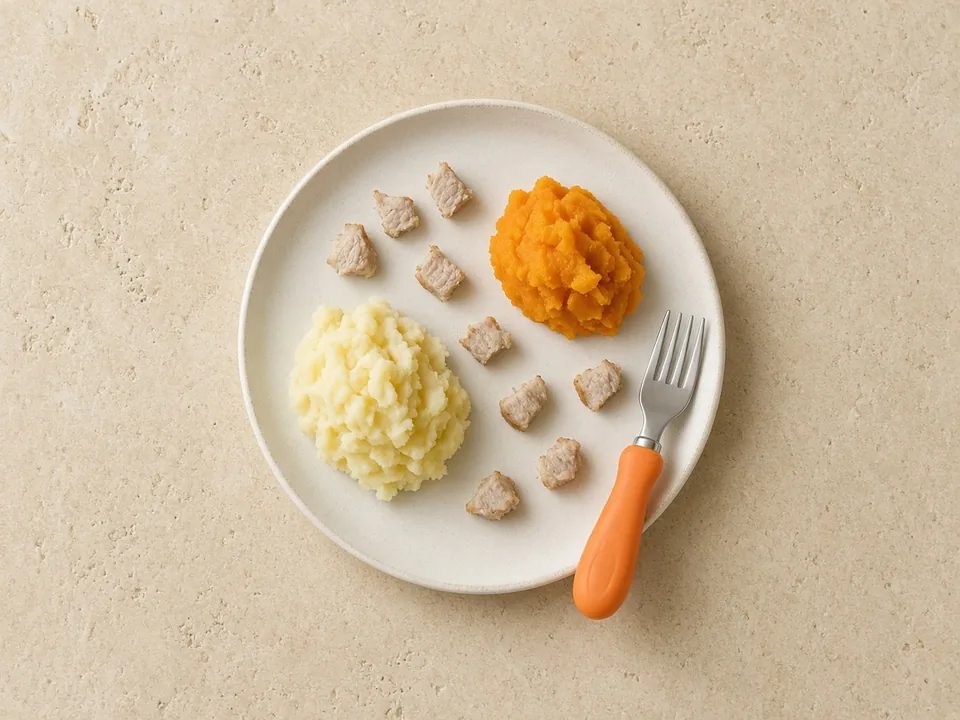 Sausage for 12 months+: quartered strips, cut into small pieces